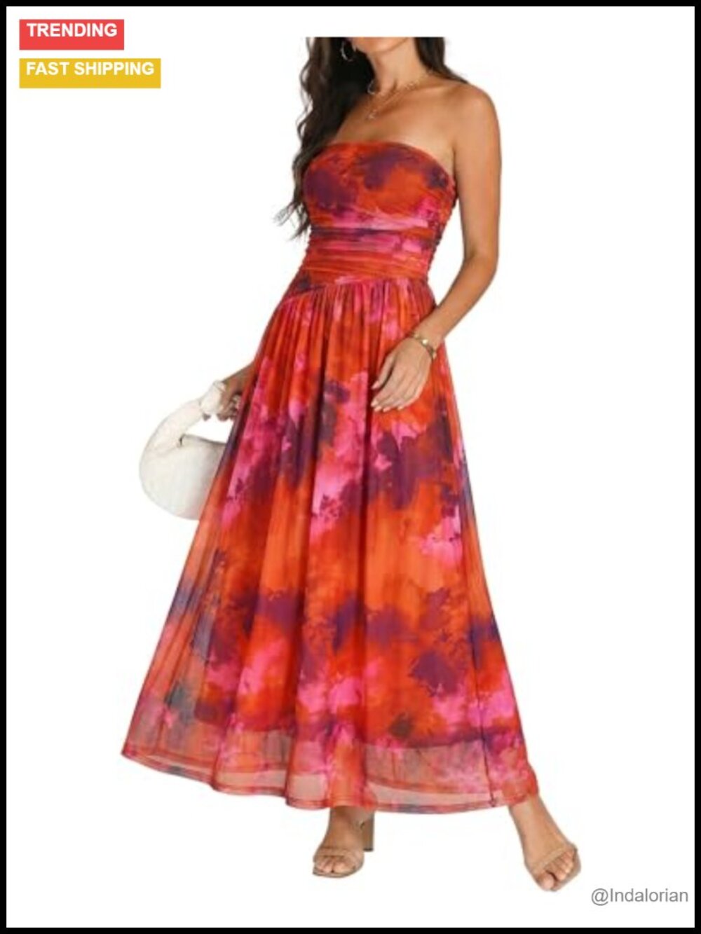 Floral Mesh Maxi Dress Strapless Wedding Guest Cocktail
